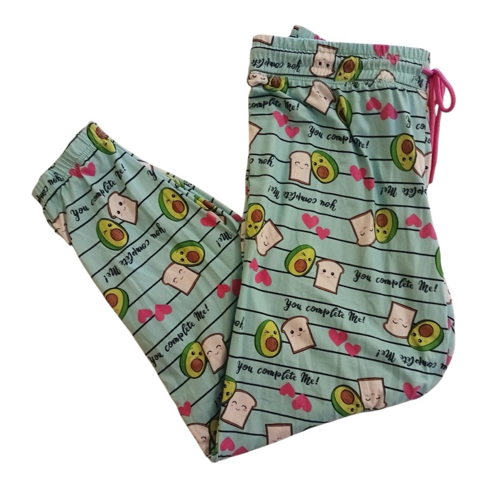 Briefly Stated Blue and Pink Avocado and Toast Fun Jogger Pajama Pants Size XL